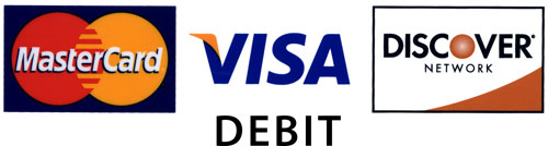 We accept all Visa, MasterCard & Discover Debit Cards